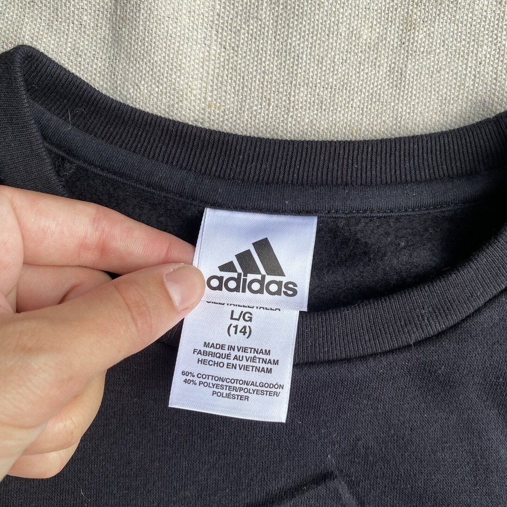 Adidas Embossed Logo Black Sweatshirt Kids Large 14 - Picture 2 of 3